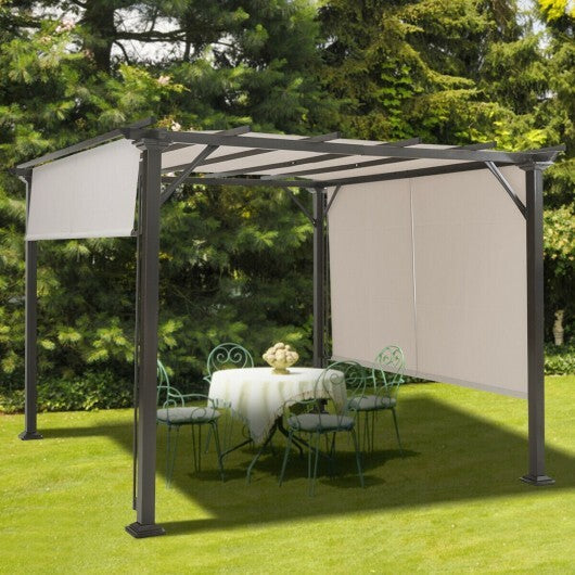 10 x 10 Feet Metal Frame Patio Furniture Shelter-Beige W2B