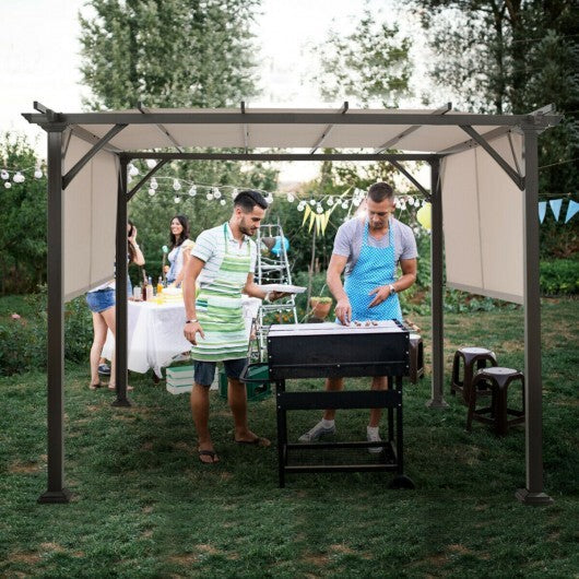 10 x 10 Feet Metal Frame Patio Furniture Shelter-Beige W2B
