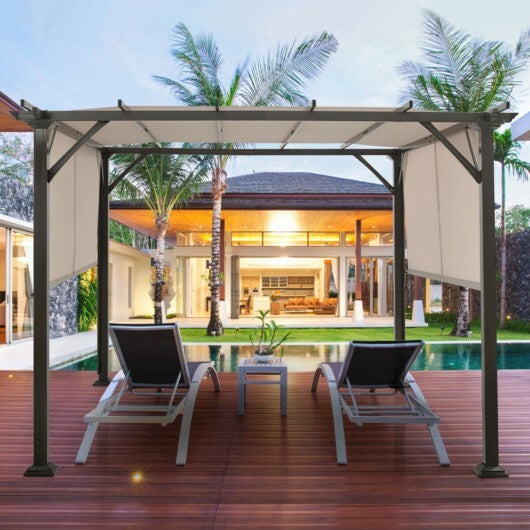 10 x 10 Feet Metal Frame Patio Furniture Shelter-Beige W2B