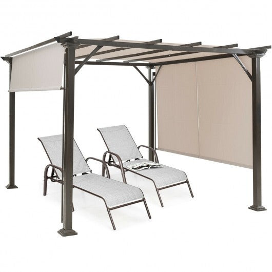 10 x 10 Feet Metal Frame Patio Furniture Shelter-Beige W2B