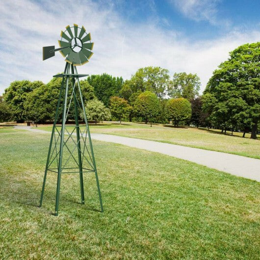 8 Feet Windmill Metal Ornamental Wind Wheel Weather Resistant-Green - Color: Green W2B