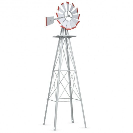 8 Feet Windmill Metal Ornamental Wind Wheel Weather Resistant-Gray