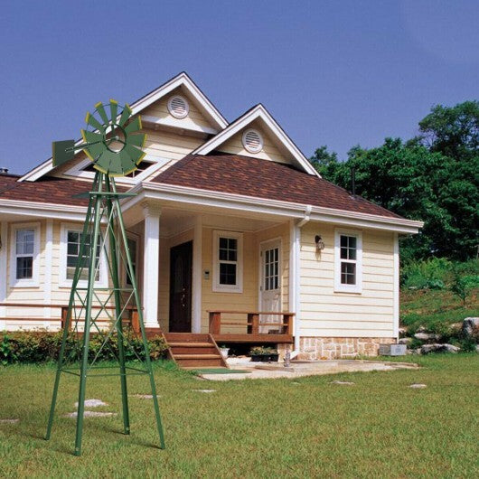 8 Feet Windmill Metal Ornamental Wind Wheel Weather Resistant-Gray