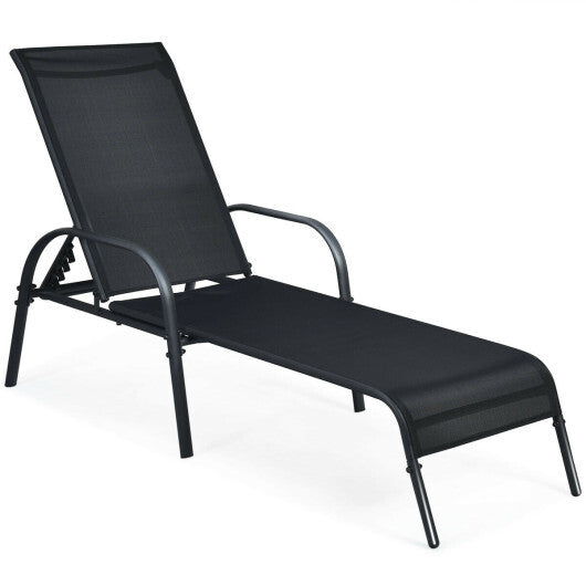 Adjustable Patio Chaise Folding Lounge Chair with Backrest-Black - Color: Black W2B