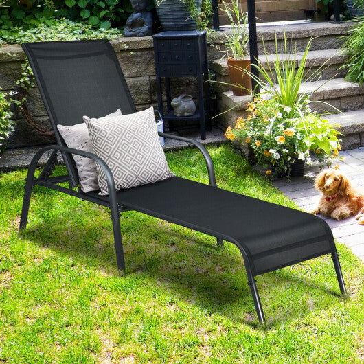 Adjustable Patio Chaise Folding Lounge Chair with Backrest-Black - Color: Black W2B