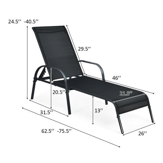Adjustable Patio Chaise Folding Lounge Chair with Backrest-Black - Color: Black W2B