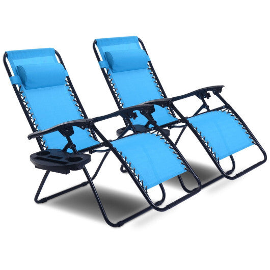 2 Pieces Folding Lounge Chair with Zero Gravity-Light Blue - Color: Light Blue W2B