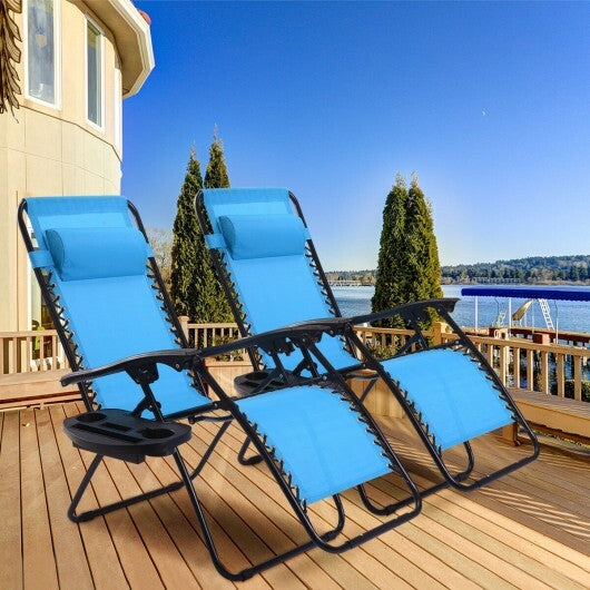2 Pieces Folding Lounge Chair with Zero Gravity-Light Blue - Color: Light Blue W2B