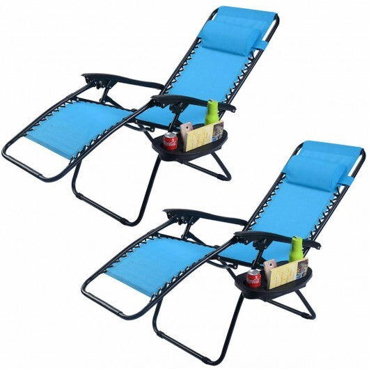 2 Pieces Folding Lounge Chair with Zero Gravity-Light Blue - Color: Light Blue W2B
