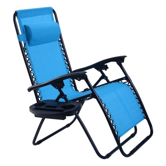 2 Pieces Folding Lounge Chair with Zero Gravity-Light Blue - Color: Light Blue W2B