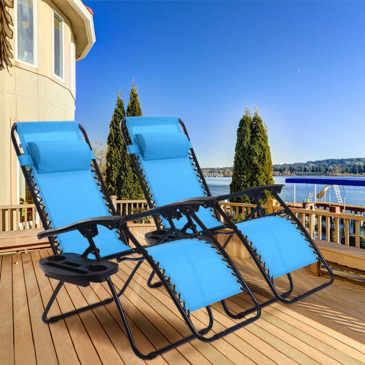 2 Pieces Folding Lounge Chair with Zero Gravity-Light Blue - Color: Light Blue W2B