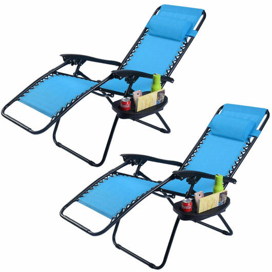2 Pieces Folding Lounge Chair with Zero Gravity-Light Blue - Color: Light Blue W2B