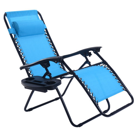 2 Pieces Folding Lounge Chair with Zero Gravity-Light Blue - Color: Light Blue W2B