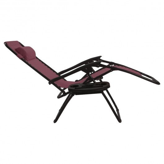 2 Pieces Folding Lounge Chair with Zero Gravity-Dark Red - Color: Dark Red W2B