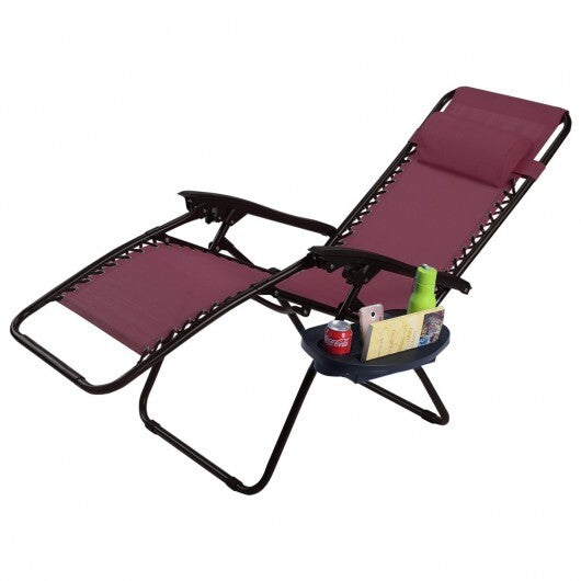 2 Pieces Folding Lounge Chair with Zero Gravity-Dark Red - Color: Dark Red W2B
