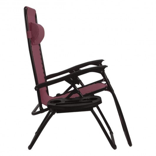 2 Pieces Folding Lounge Chair with Zero Gravity-Dark Red - Color: Dark Red W2B