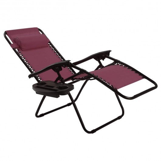 2 Pieces Folding Lounge Chair with Zero Gravity-Dark Red - Color: Dark Red W2B