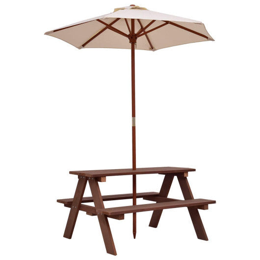 4 Seat Kids Picnic Table with Umbrella-Multicolor W2B