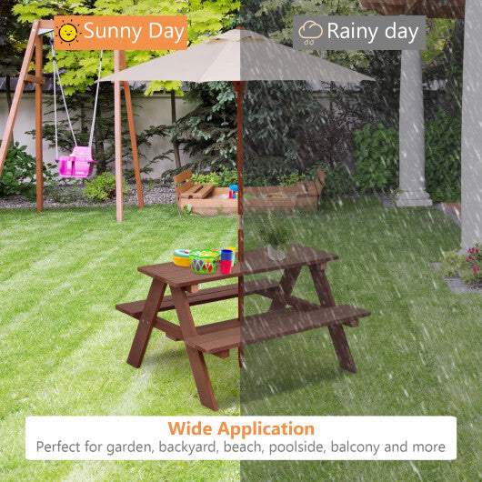 4 Seat Kids Picnic Table with Umbrella-Multicolor W2B