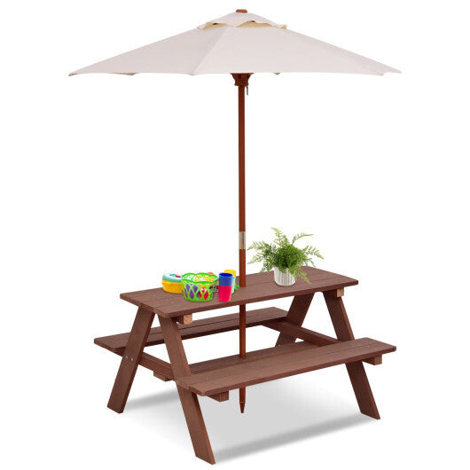 4 Seat Kids Picnic Table with Umbrella-Multicolor W2B