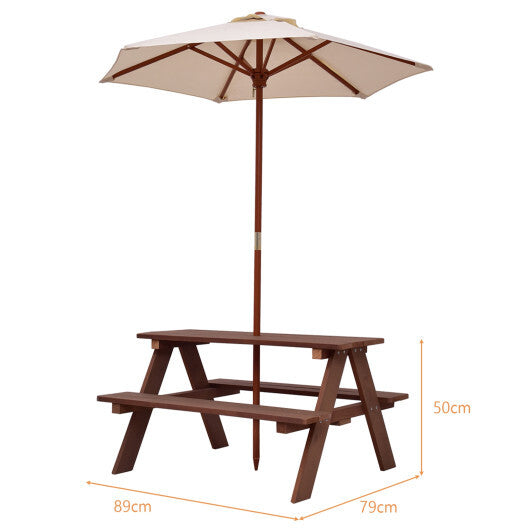 4 Seat Kids Picnic Table with Umbrella-Multicolor W2B