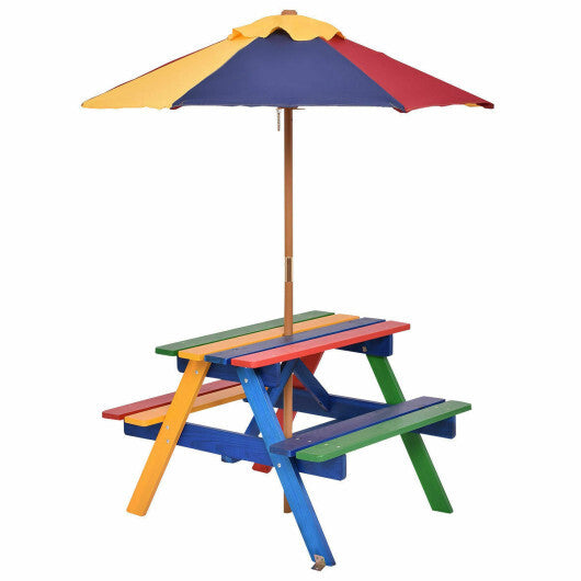 4 Seat Kids Picnic Table with Umbrella-Multicolor W2B