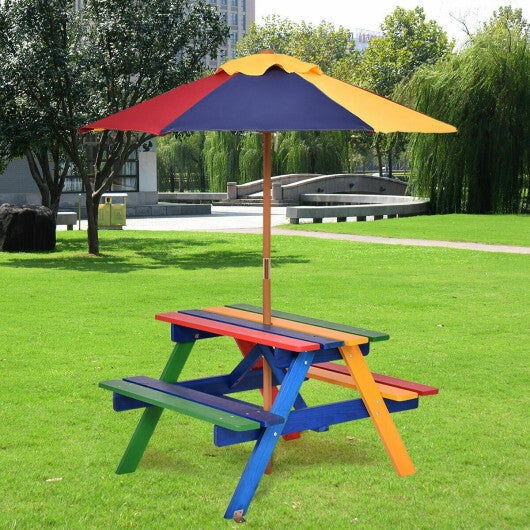4 Seat Kids Picnic Table with Umbrella-Multicolor W2B