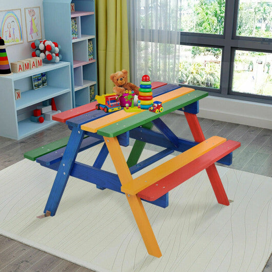 4 Seat Kids Picnic Table with Umbrella-Multicolor W2B
