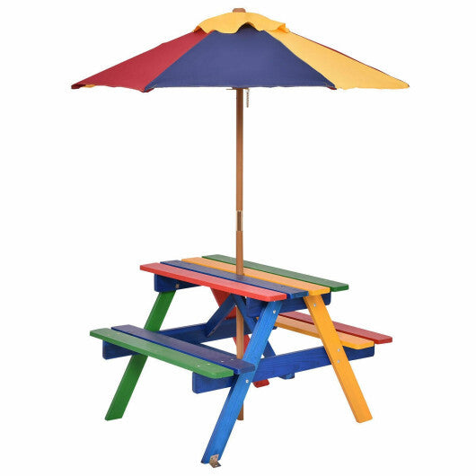 4 Seat Kids Picnic Table with Umbrella-Multicolor W2B