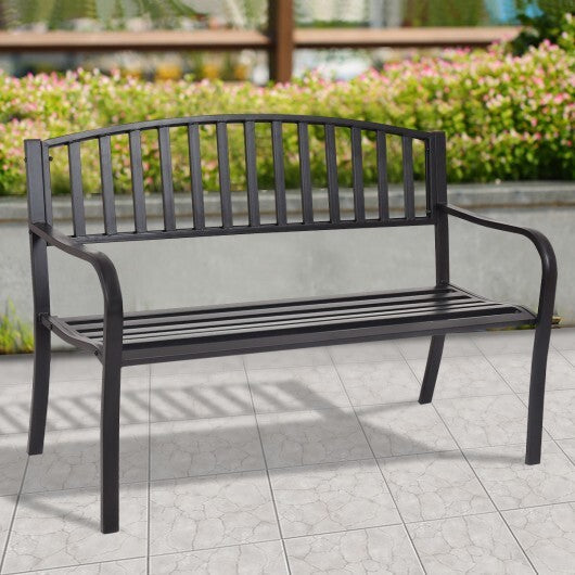 50 Inch Patio Garden Bench Loveseats for Outdoor - Color: Black W2B