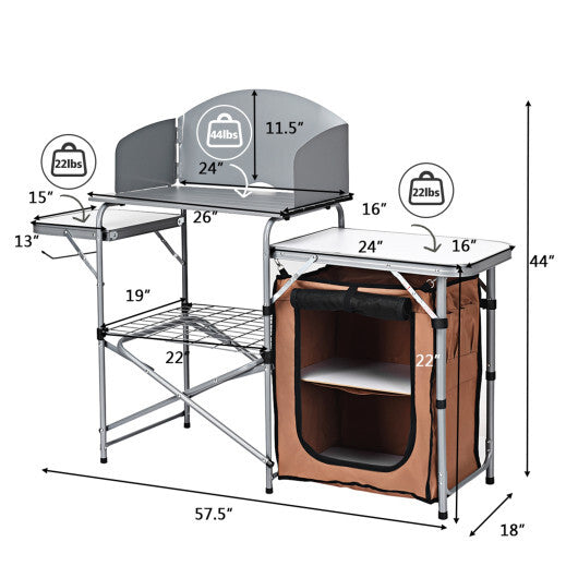 Foldable Outdoor BBQ Portable Grilling Table With Windscreen Bag - Color: Brown W2B