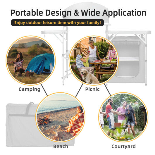 Foldable Outdoor BBQ Portable Grilling Table With Windscreen Bag W2B