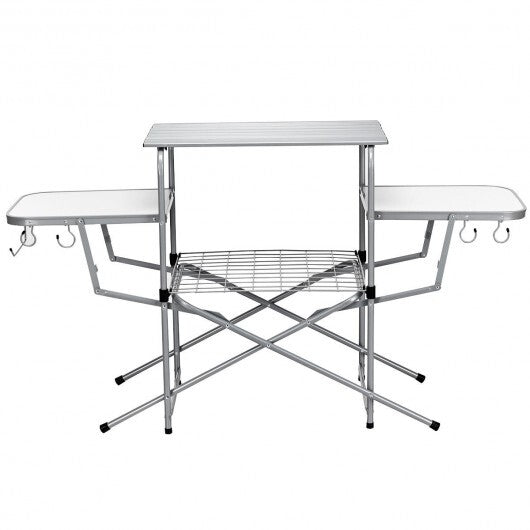Foldable Outdoor BBQ Table Grilling Stand - Color: Silver W2B