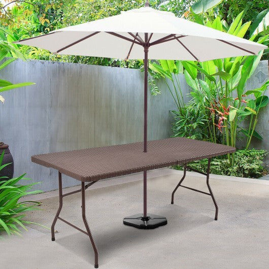 6 Feet Folding Portable Rattan Table with Carrying Handle - Color: Brown W2B