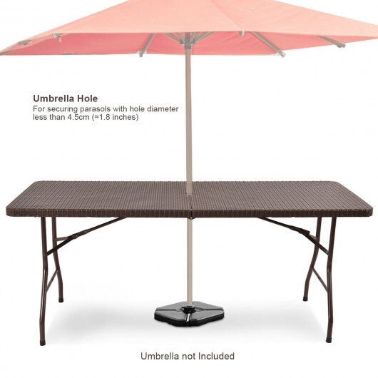 6 Feet Folding Portable Rattan Table with Carrying Handle - Color: Brown W2B