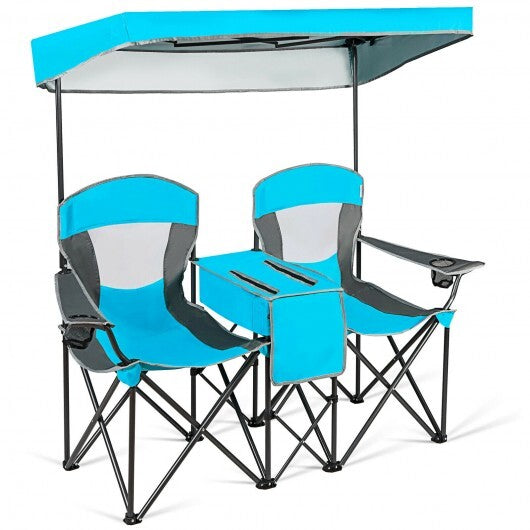 Portable Folding Camping Canopy Chairs with Cup Holder-Blue - Color: Blue W2B