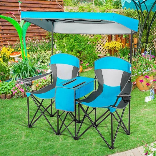 Portable Folding Camping Canopy Chairs with Cup Holder-Blue - Color: Blue W2B