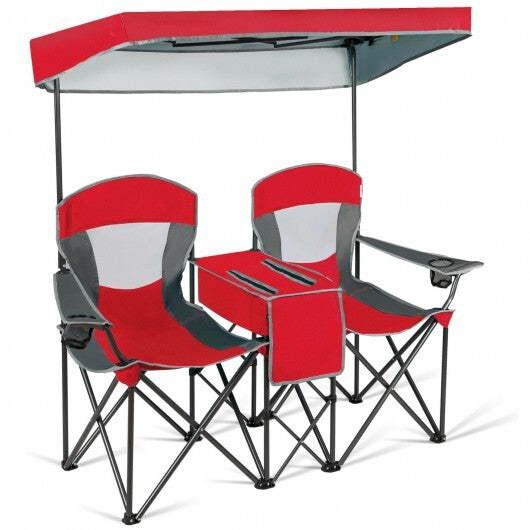 Portable Folding Camping Canopy Chairs with Cup Holder-Red - Color: Red W2B