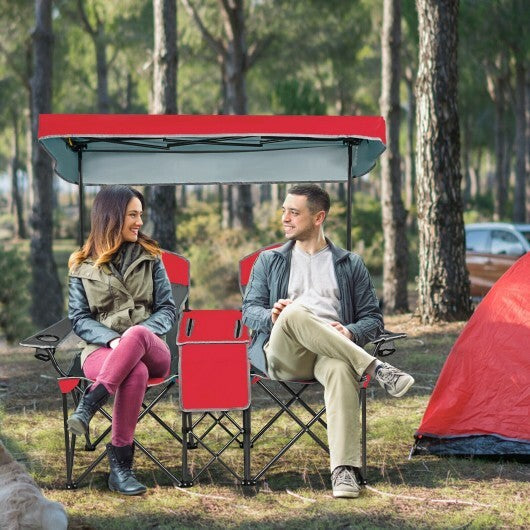 Portable Folding Camping Canopy Chairs with Cup Holder-Red - Color: Red W2B