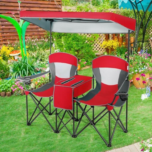 Portable Folding Camping Canopy Chairs with Cup Holder-Red - Color: Red W2B