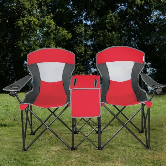 Portable Folding Camping Canopy Chairs with Cup Holder-Red - Color: Red W2B