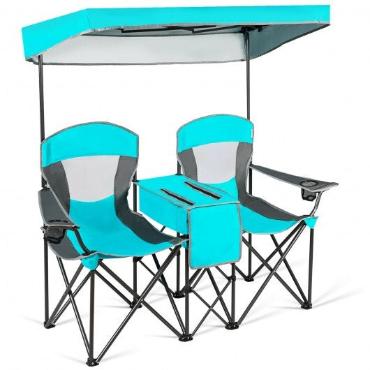 Portable Folding Camping Canopy Chairs with Cup Holder-Blue W2B