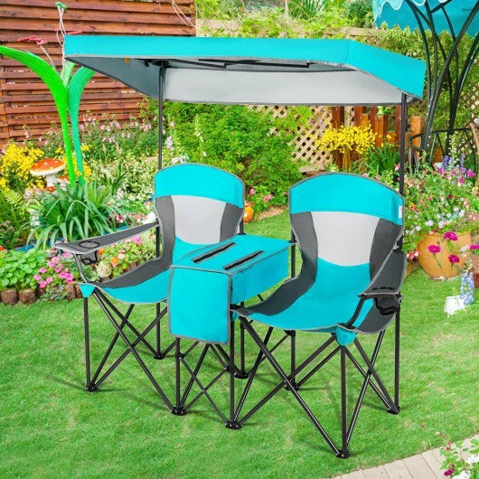 Portable Folding Camping Canopy Chairs with Cup Holder-Blue W2B