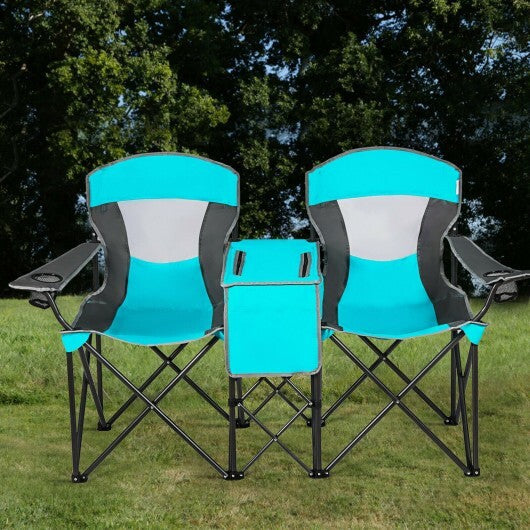 Portable Folding Camping Canopy Chairs with Cup Holder-Blue W2B