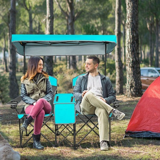 Portable Folding Camping Canopy Chairs with Cup Holder-Blue W2B