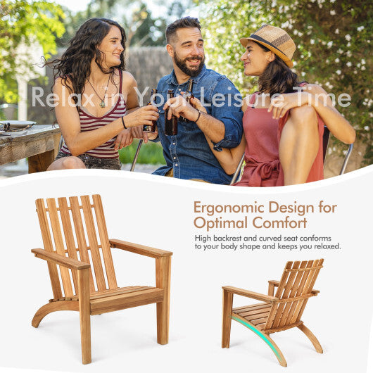 Outdoor Durable Patio Acacia Wood Adirondack Lounge Armchair-Natural - Color: Natural W2B