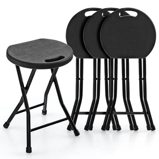 Set of 4 18 Inch Collapsible Round Stools with Handle-Black