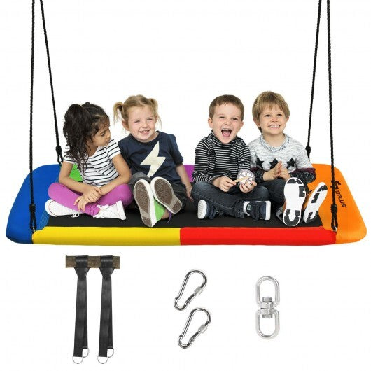 60 Inches Platform Tree Swing Outdoor with  2 Hanging Straps-Multicolor W2B