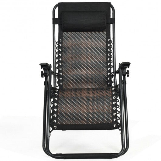 2 Pieces Folding Patio Rattan Zero Gravity Lounge Chair-Brown