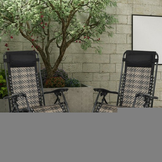 2 Pieces Folding Patio Rattan Zero Gravity Lounge Chair-Brown